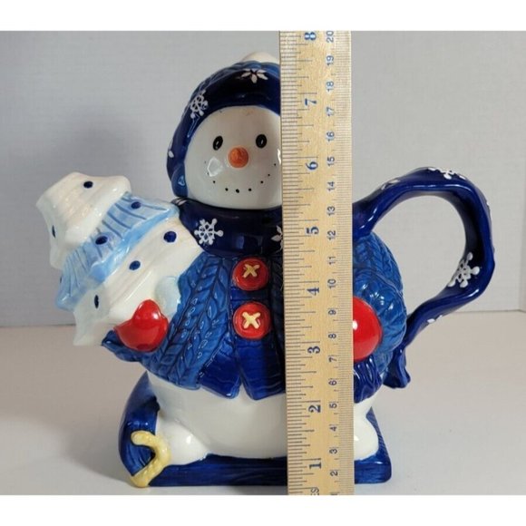 Ceramic Snowman Wearing Sweater Christmas Decorative Teapot Homespun Holiday. - Picture 10 of 12